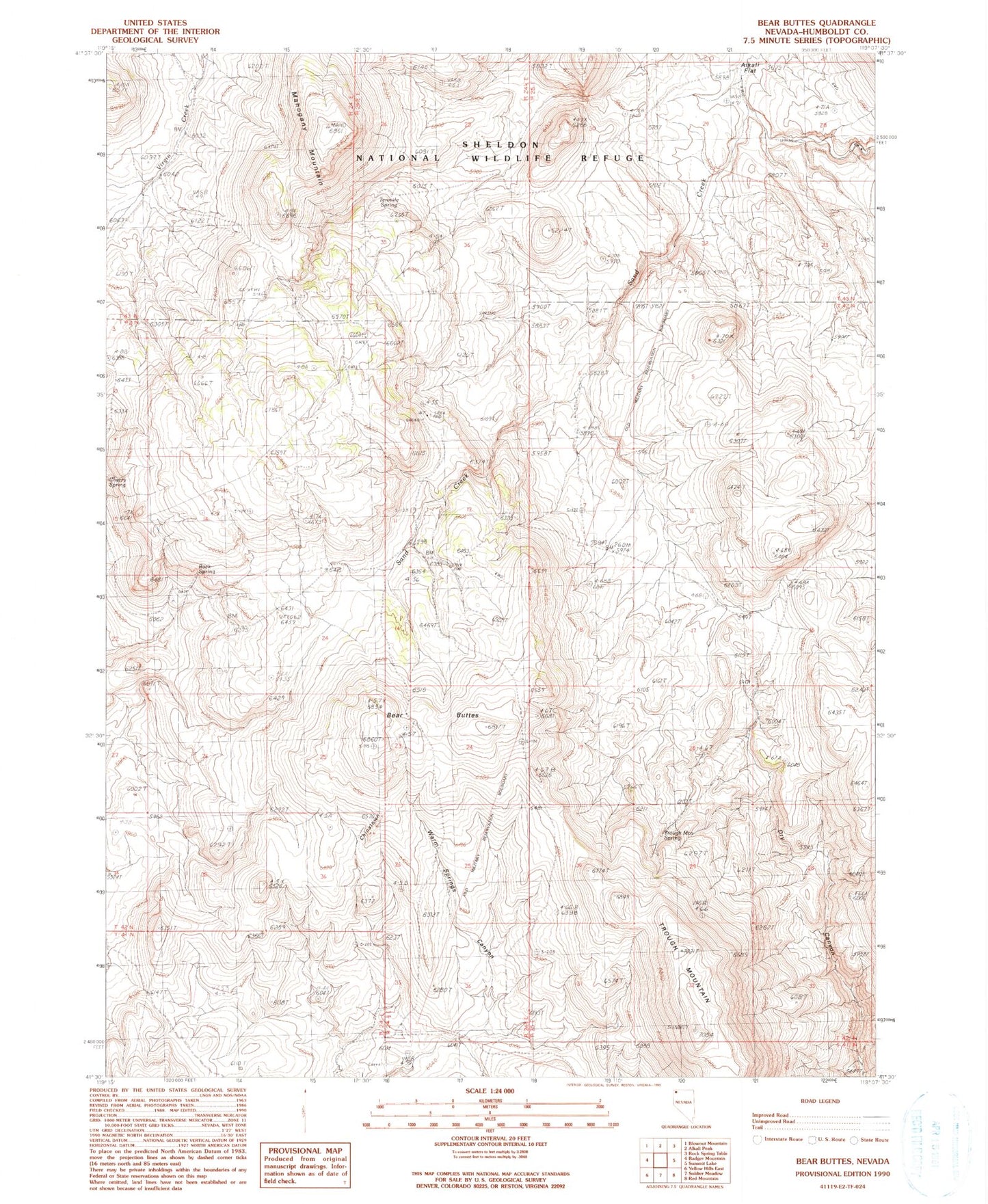 Classic USGS Bear Buttes Nevada 7.5'x7.5' Topo Map Image