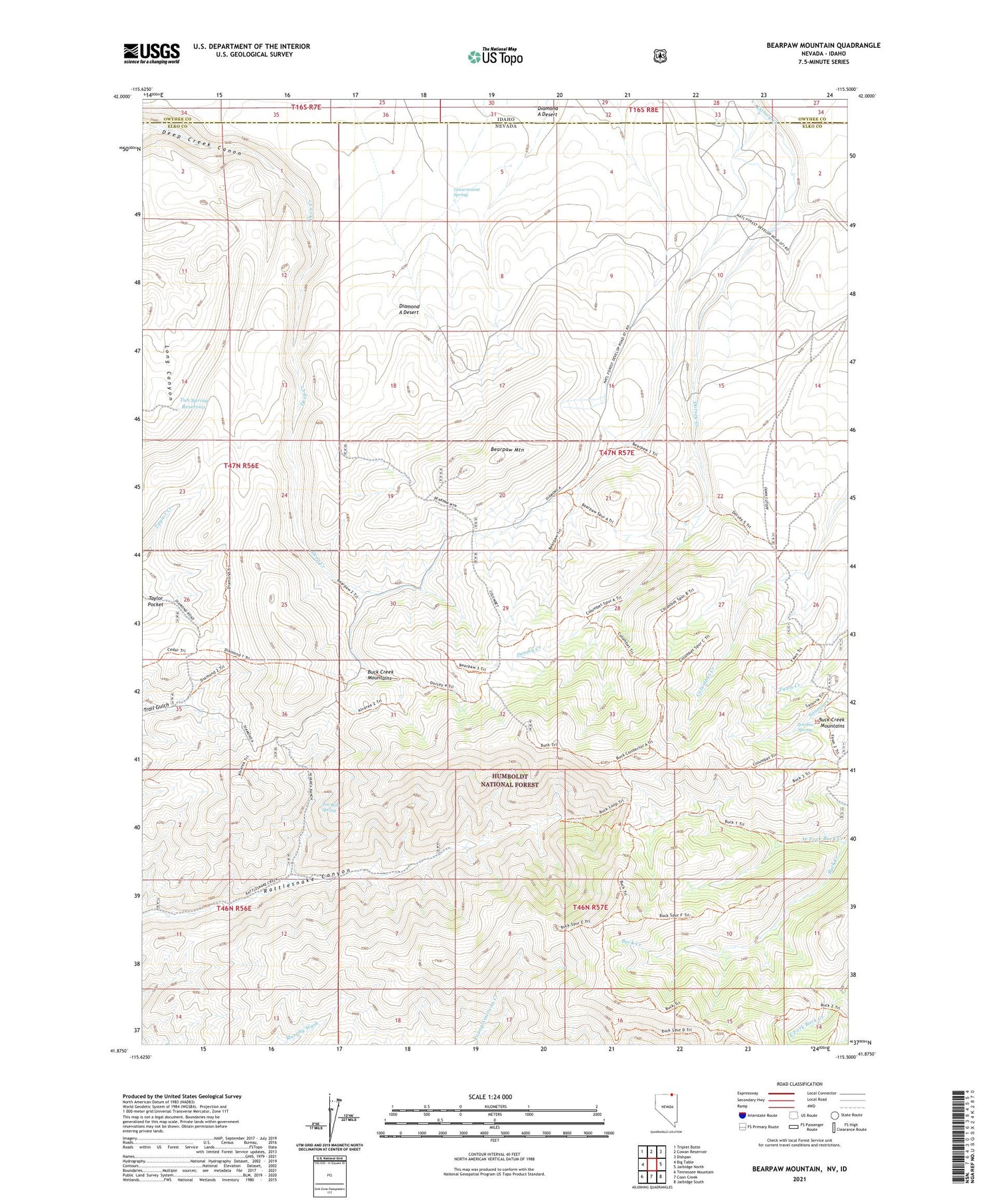 Bearpaw Mountain Nevada US Topo Map Image