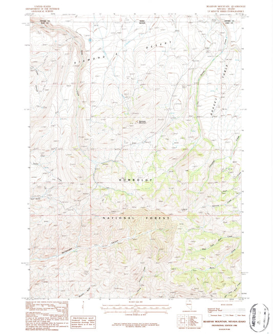 Classic USGS Bearpaw Mountain Nevada 7.5'x7.5' Topo Map Image