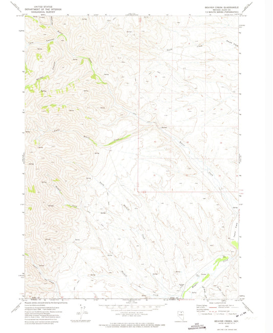 Classic USGS Beaver Creek Nevada 7.5'x7.5' Topo Map Image