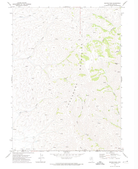Classic USGS Beaver Peak Nevada 7.5'x7.5' Topo Map Image