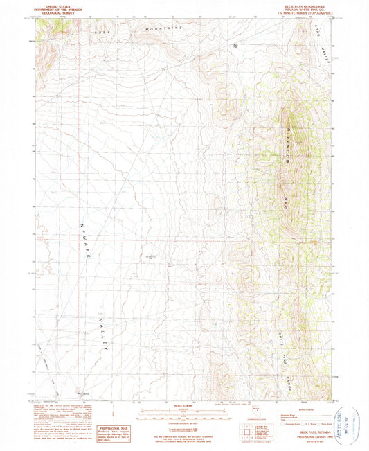 Classic USGS Beck Pass Nevada 7.5'x7.5' Topo Map Image