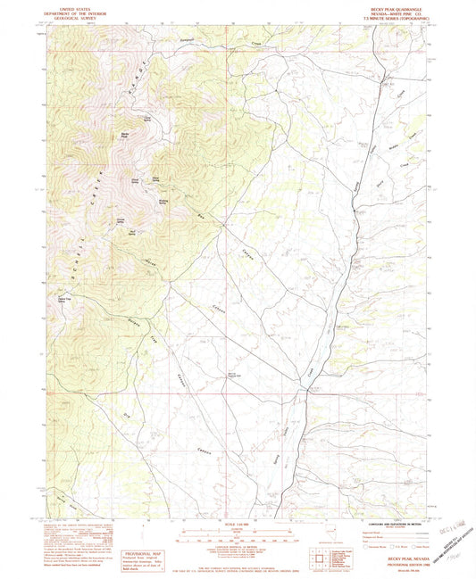 Classic USGS Becky Peak Nevada 7.5'x7.5' Topo Map Image