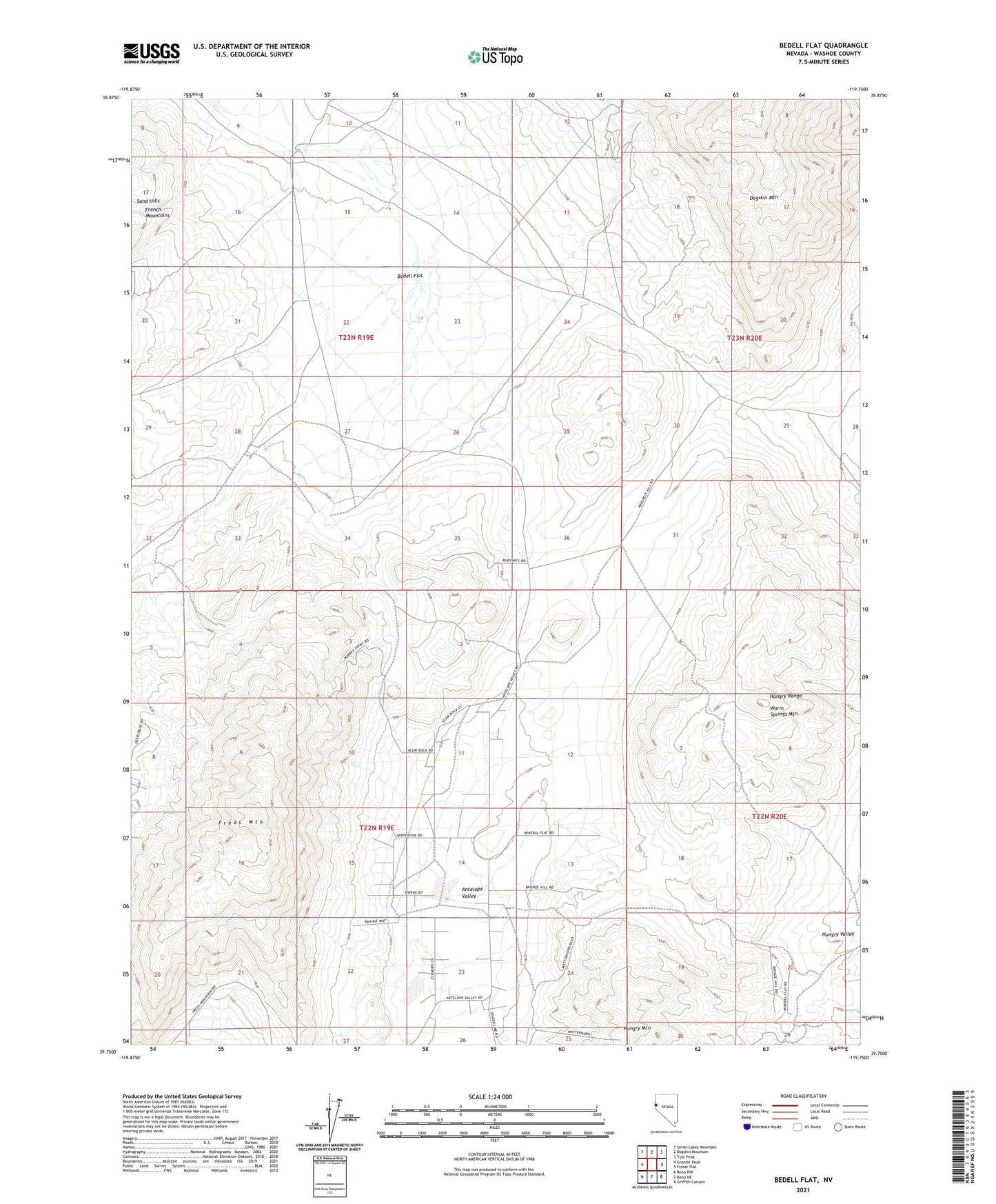 Bedell Flat Nevada US Topo Map Image