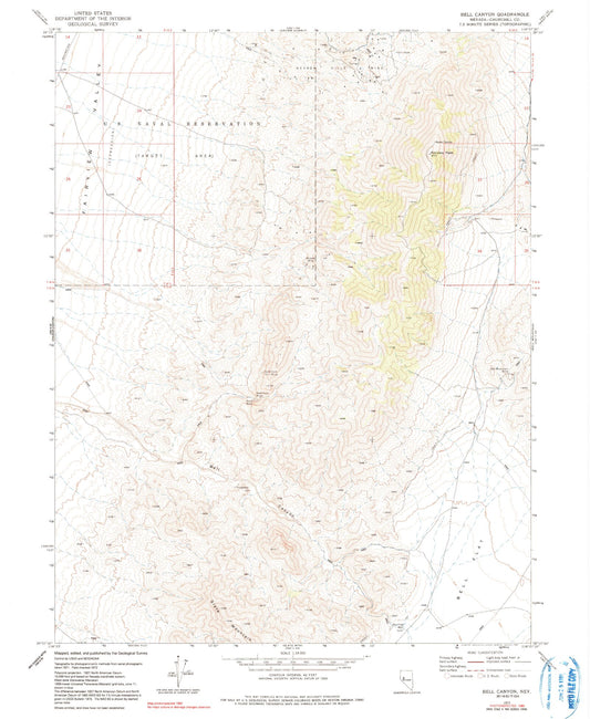 Classic USGS Bell Canyon Nevada 7.5'x7.5' Topo Map Image