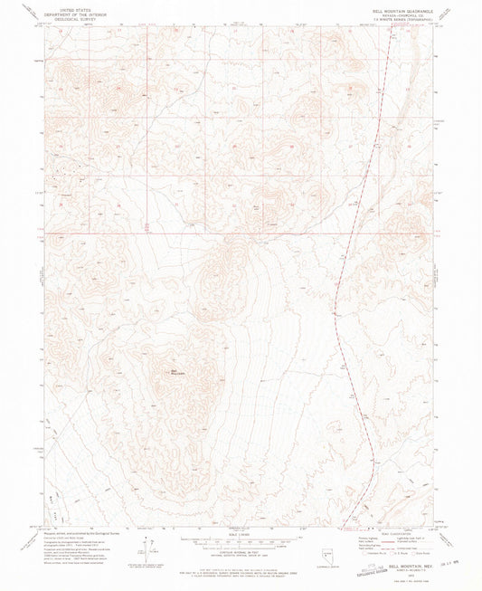 Classic USGS Bell Mountain Nevada 7.5'x7.5' Topo Map Image