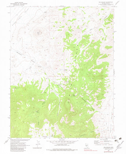 Classic USGS Bellehelen Nevada 7.5'x7.5' Topo Map Image