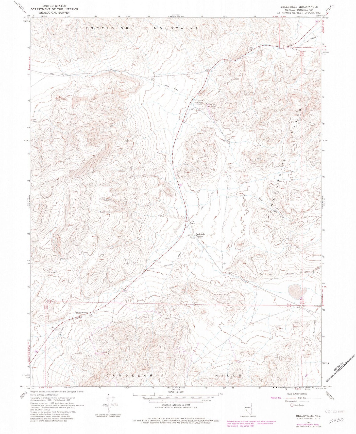 Classic USGS Belleville Nevada 7.5'x7.5' Topo Map Image