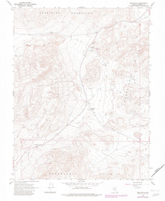 Classic USGS Belleville Nevada 7.5'x7.5' Topo Map Image