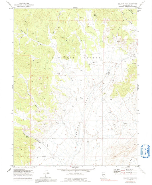 Classic USGS Belmont West Nevada 7.5'x7.5' Topo Map Image