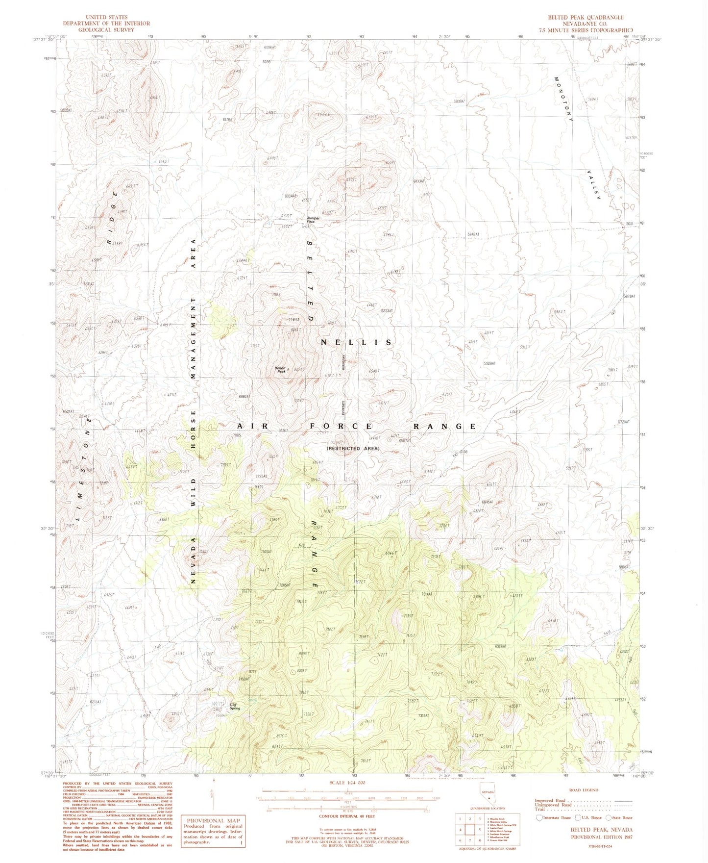 Classic USGS Belted Peak Nevada 7.5'x7.5' Topo Map Image