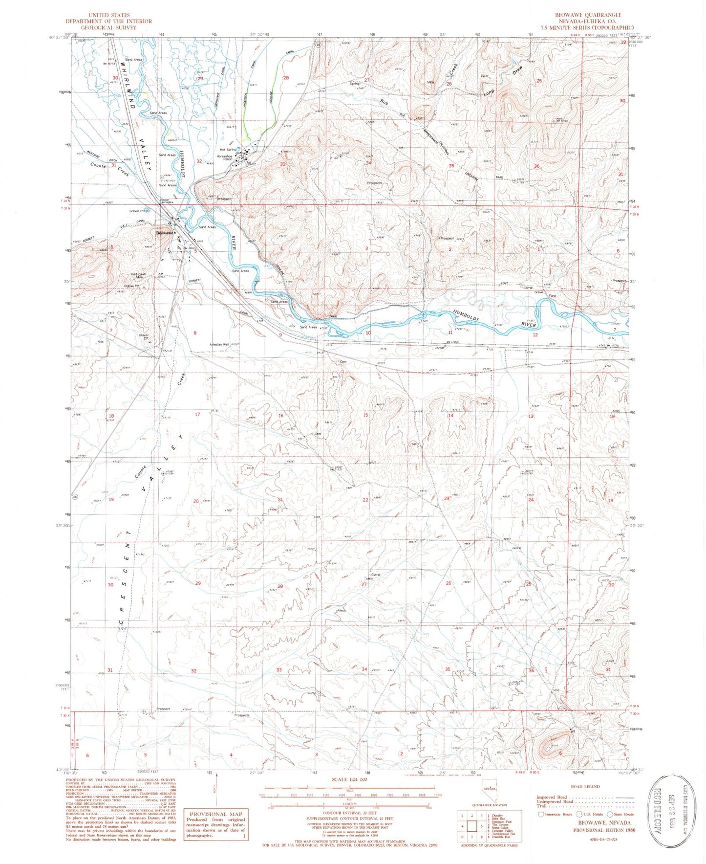 Classic USGS Beowawe Nevada 7.5'x7.5' Topo Map Image