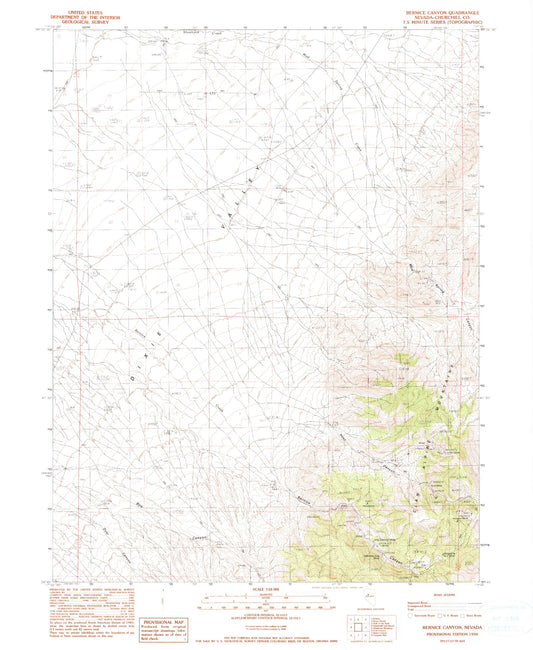 Classic USGS Bernice Canyon Nevada 7.5'x7.5' Topo Map Image