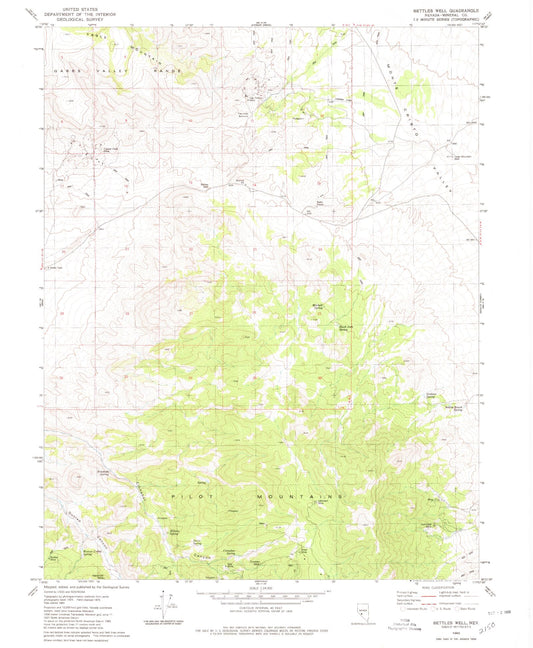 Classic USGS Bettles Well Nevada 7.5'x7.5' Topo Map Image