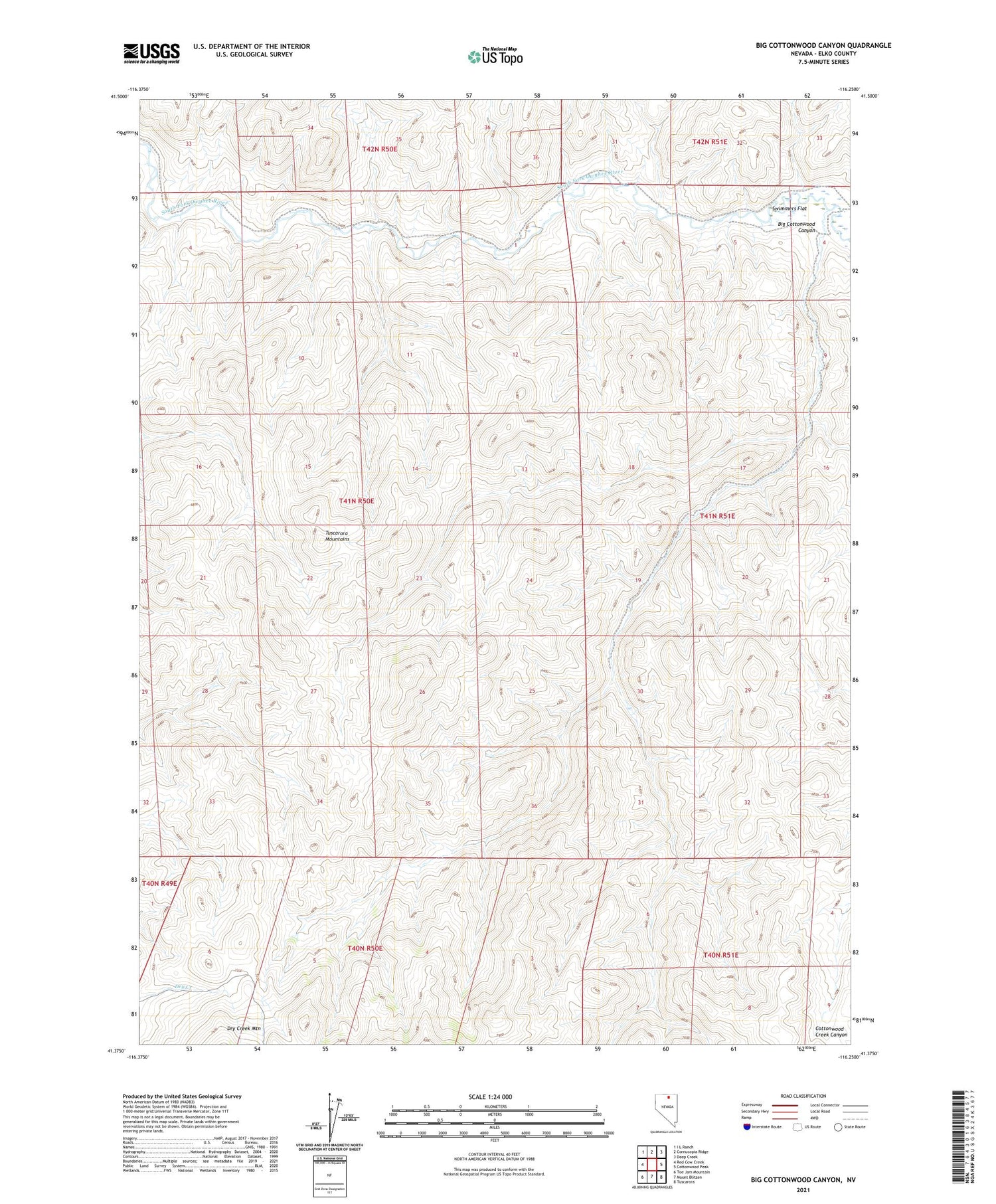 Big Cottonwood Canyon Nevada US Topo Map Image