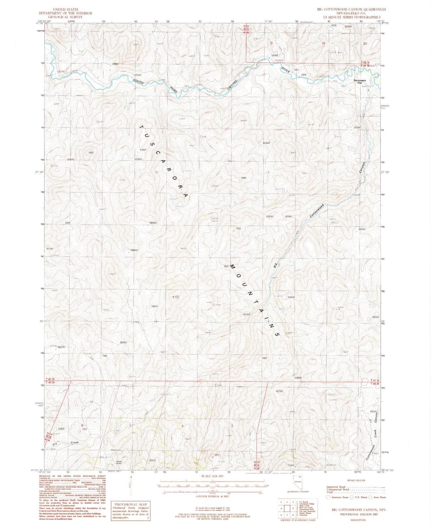 Classic USGS Big Cottonwood Canyon Nevada 7.5'x7.5' Topo Map Image