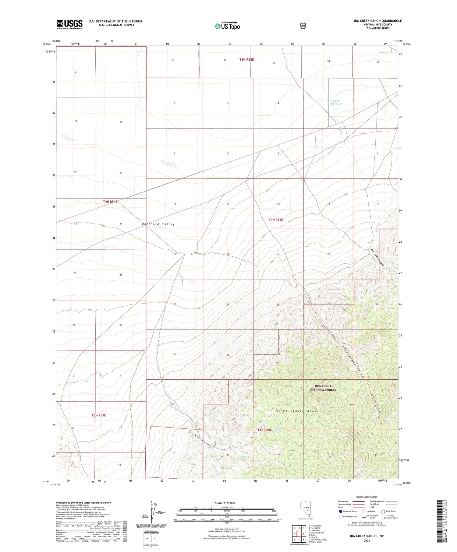 Big Creek Ranch Nevada US Topo Map Image