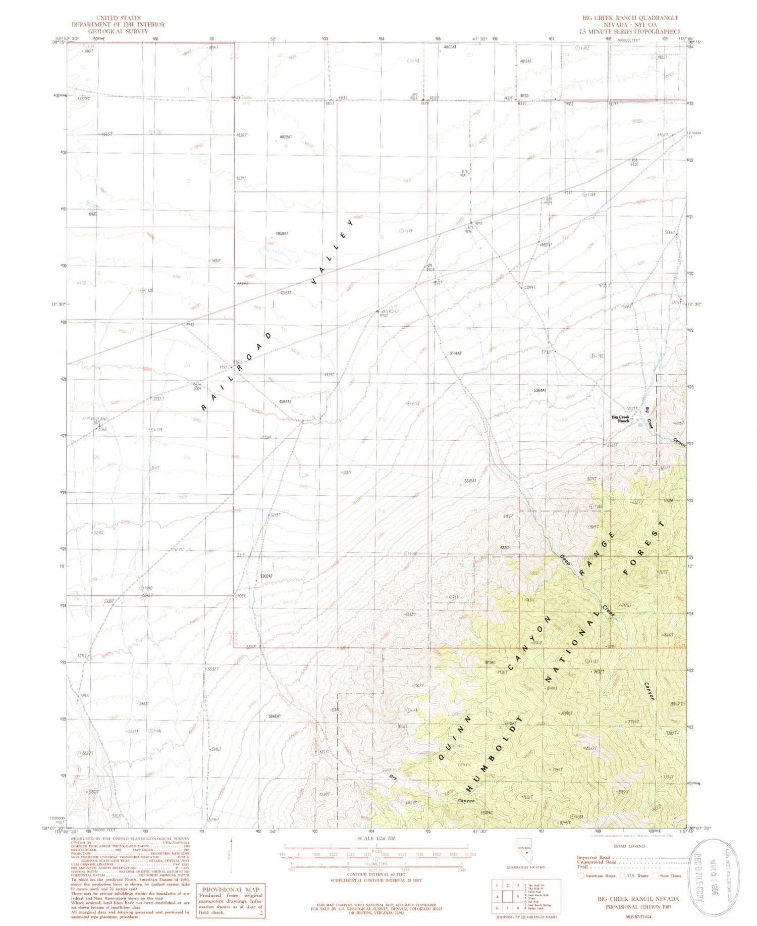 Classic USGS Big Creek Ranch Nevada 7.5'x7.5' Topo Map Image