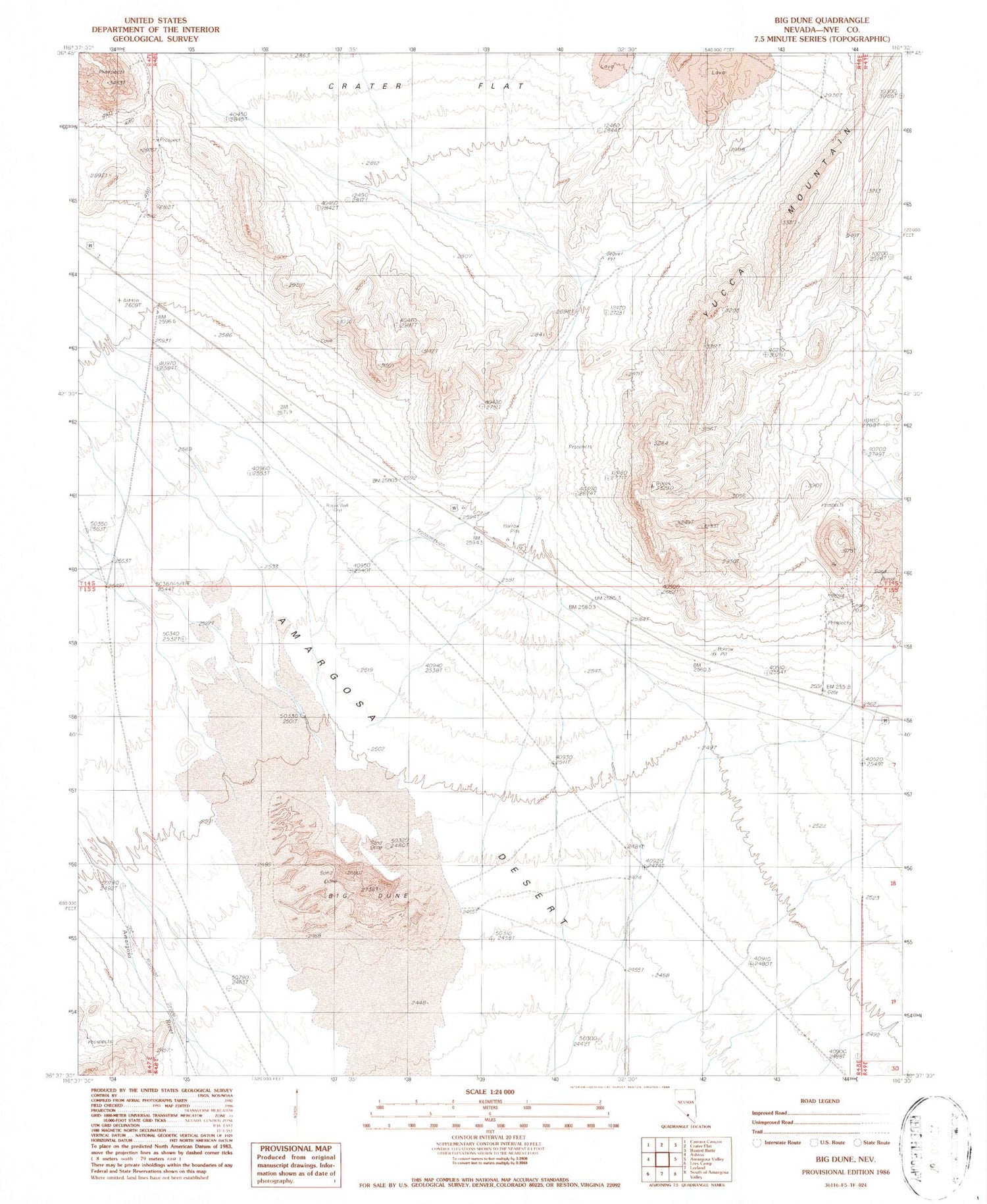 Classic USGS Big Dune Nevada 7.5'x7.5' Topo Map Image