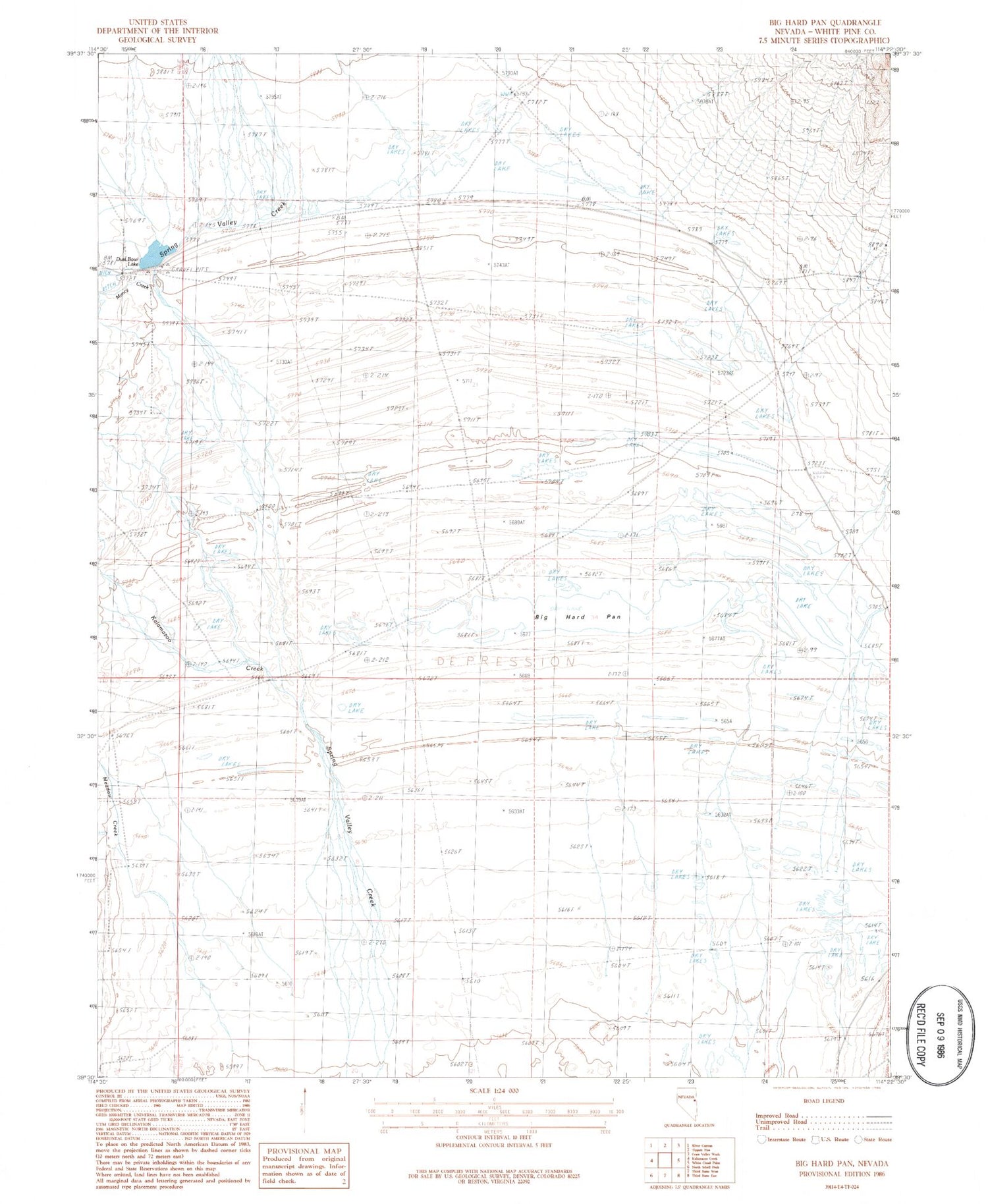 Classic USGS Big Hard Pan Nevada 7.5'x7.5' Topo Map Image