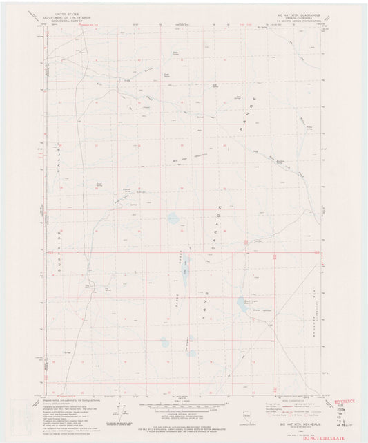 Classic USGS Big Hat Mountain Nevada 7.5'x7.5' Topo Map Image