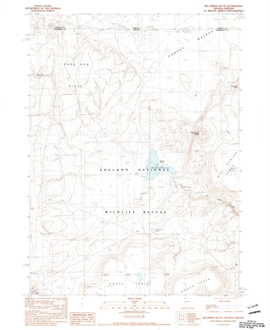 Classic USGS Big Spring Butte Nevada 7.5'x7.5' Topo Map Image