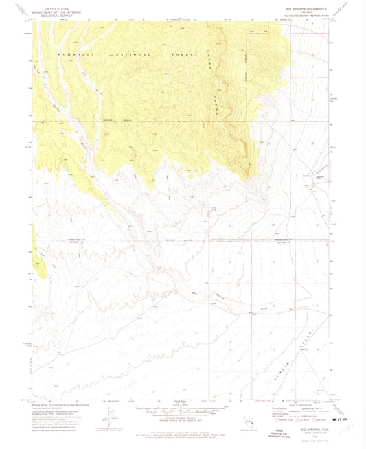 Classic USGS Big Springs Nevada 7.5'x7.5' Topo Map Image