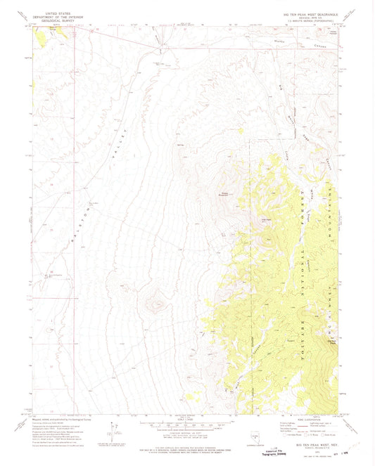 Classic USGS Big Ten Peak West Nevada 7.5'x7.5' Topo Map Image