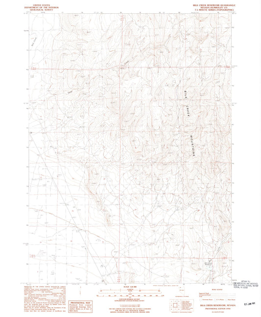 Classic USGS Bilk Creek Reservoir Nevada 7.5'x7.5' Topo Map Image