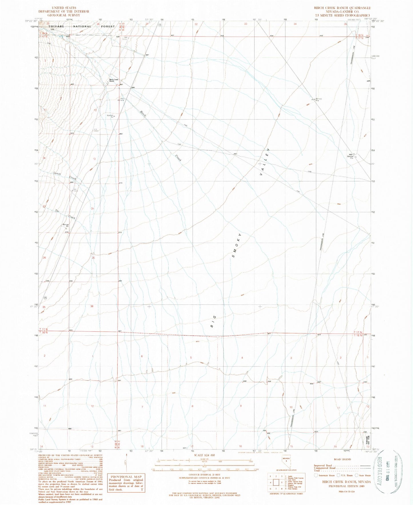 Classic USGS Birch Creek Ranch Nevada 7.5'x7.5' Topo Map Image