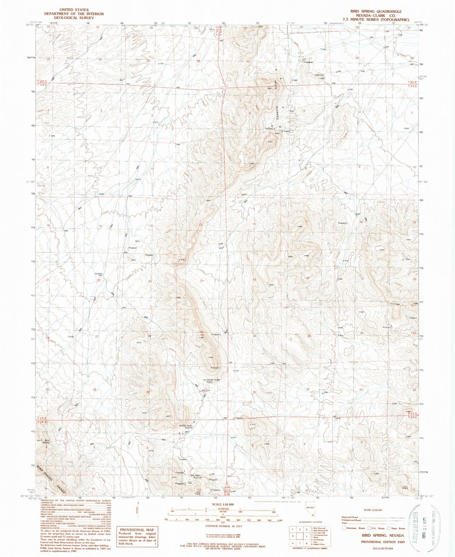 Classic USGS Bird Spring Nevada 7.5'x7.5' Topo Map Image