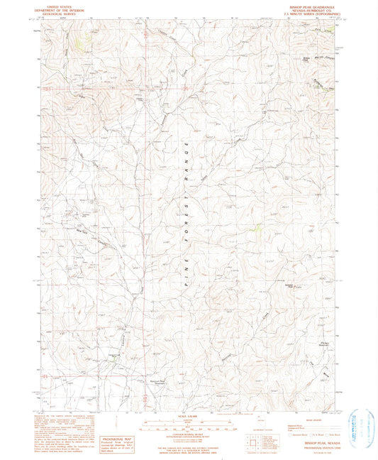 Classic USGS Bishop Peak Nevada 7.5'x7.5' Topo Map Image