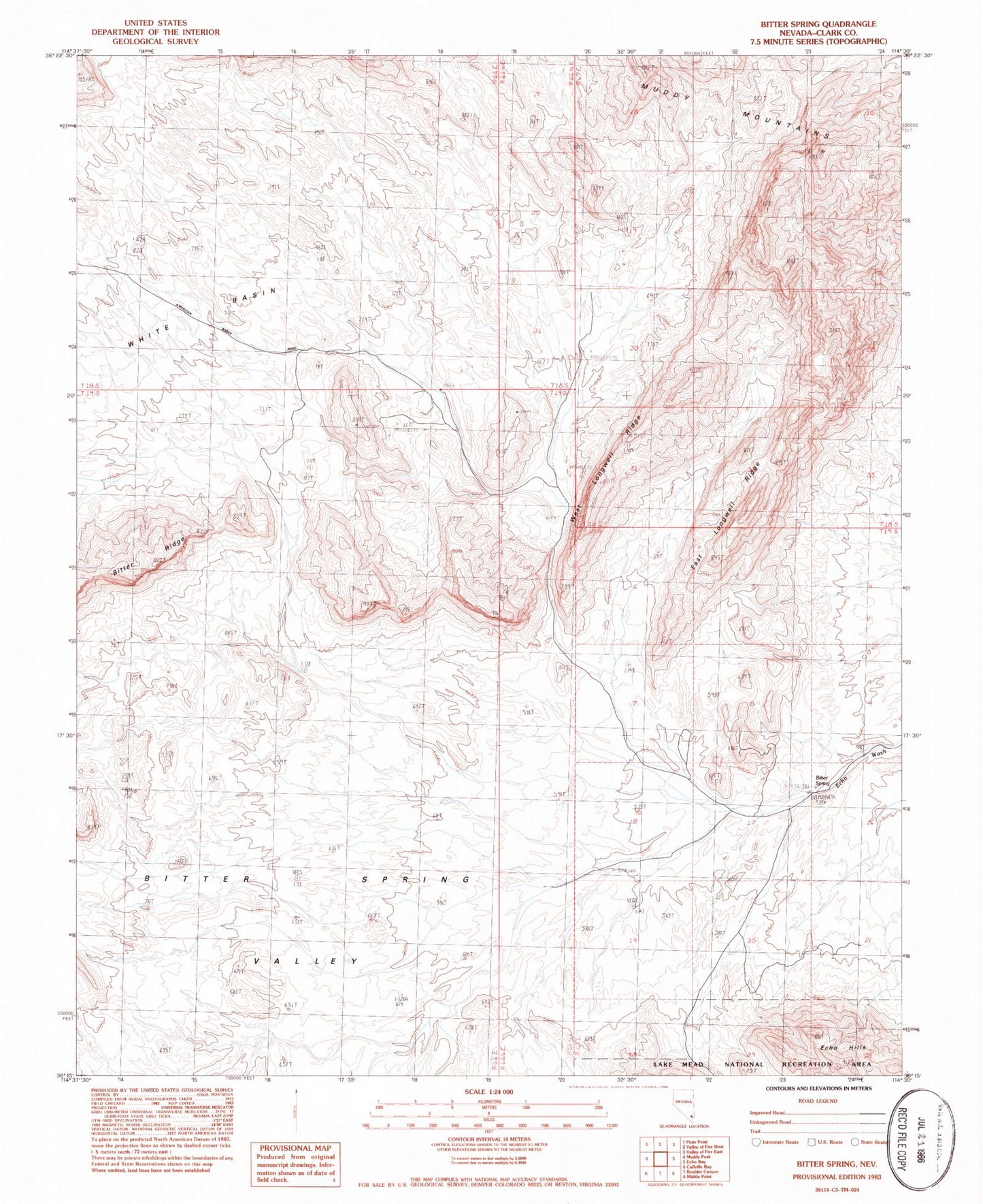 Classic USGS Bitter Spring Nevada 7.5'x7.5' Topo Map Image