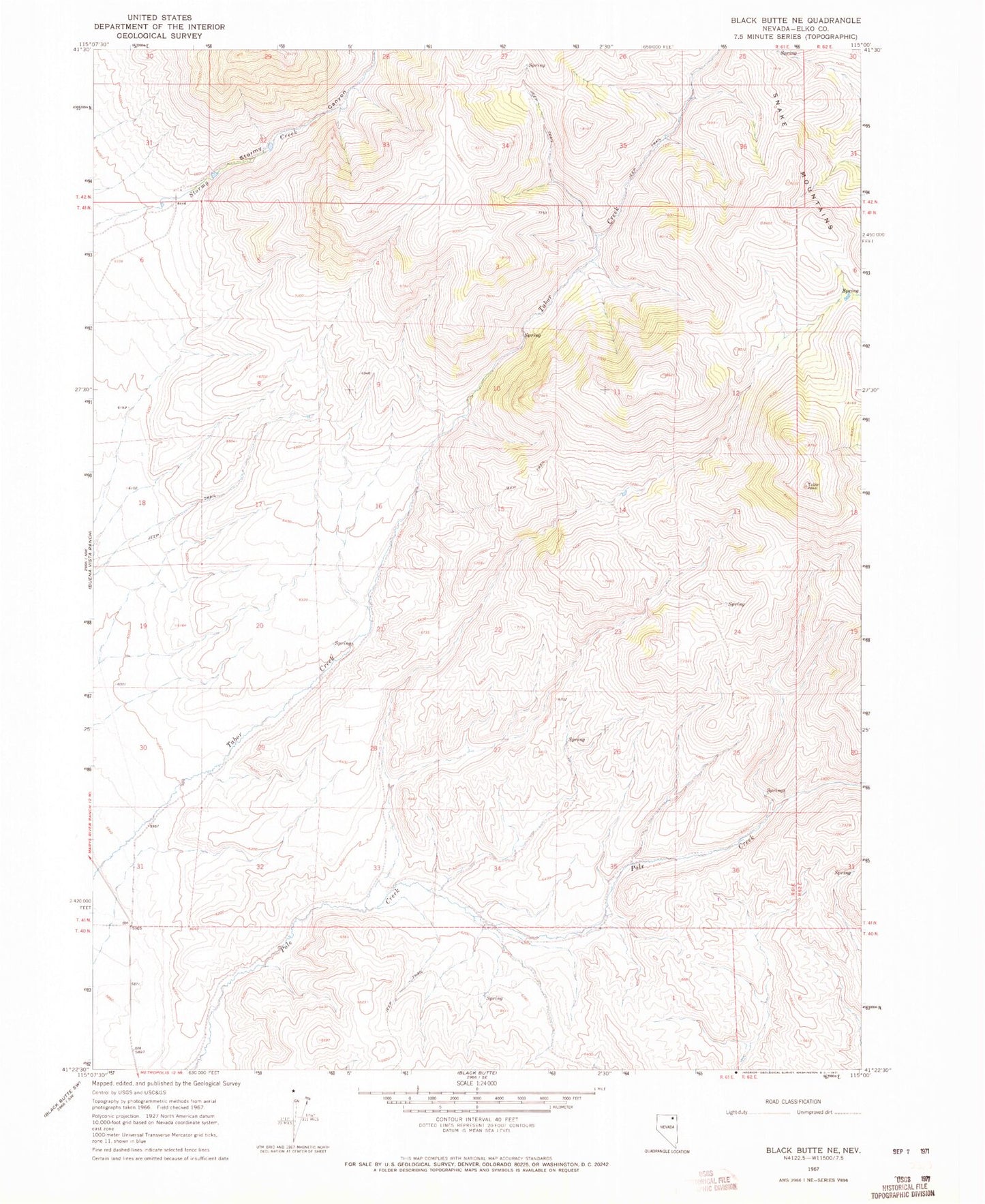 Classic USGS Black Butte NE Nevada 7.5'x7.5' Topo Map Image