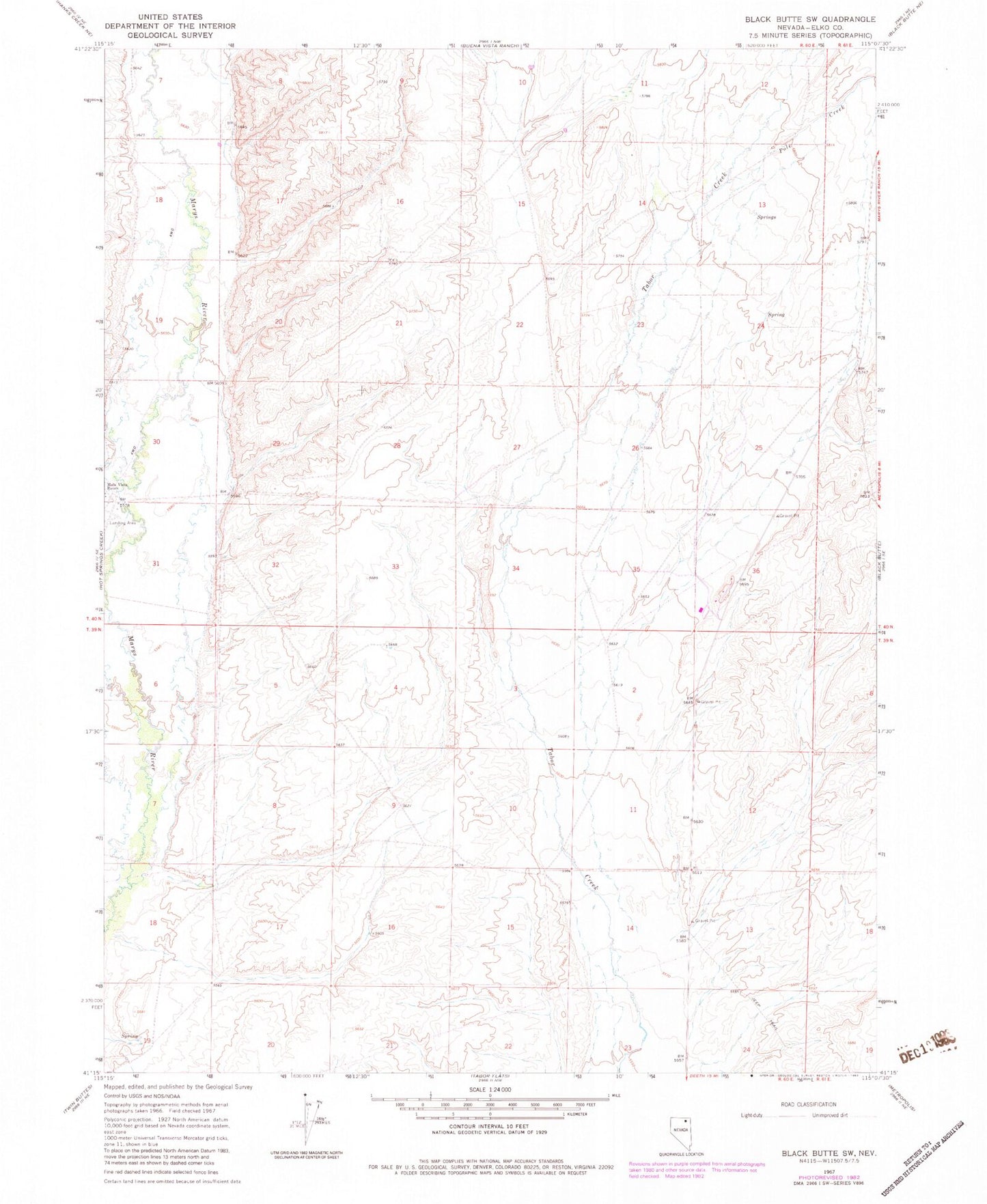 Classic USGS Black Butte SW Nevada 7.5'x7.5' Topo Map Image