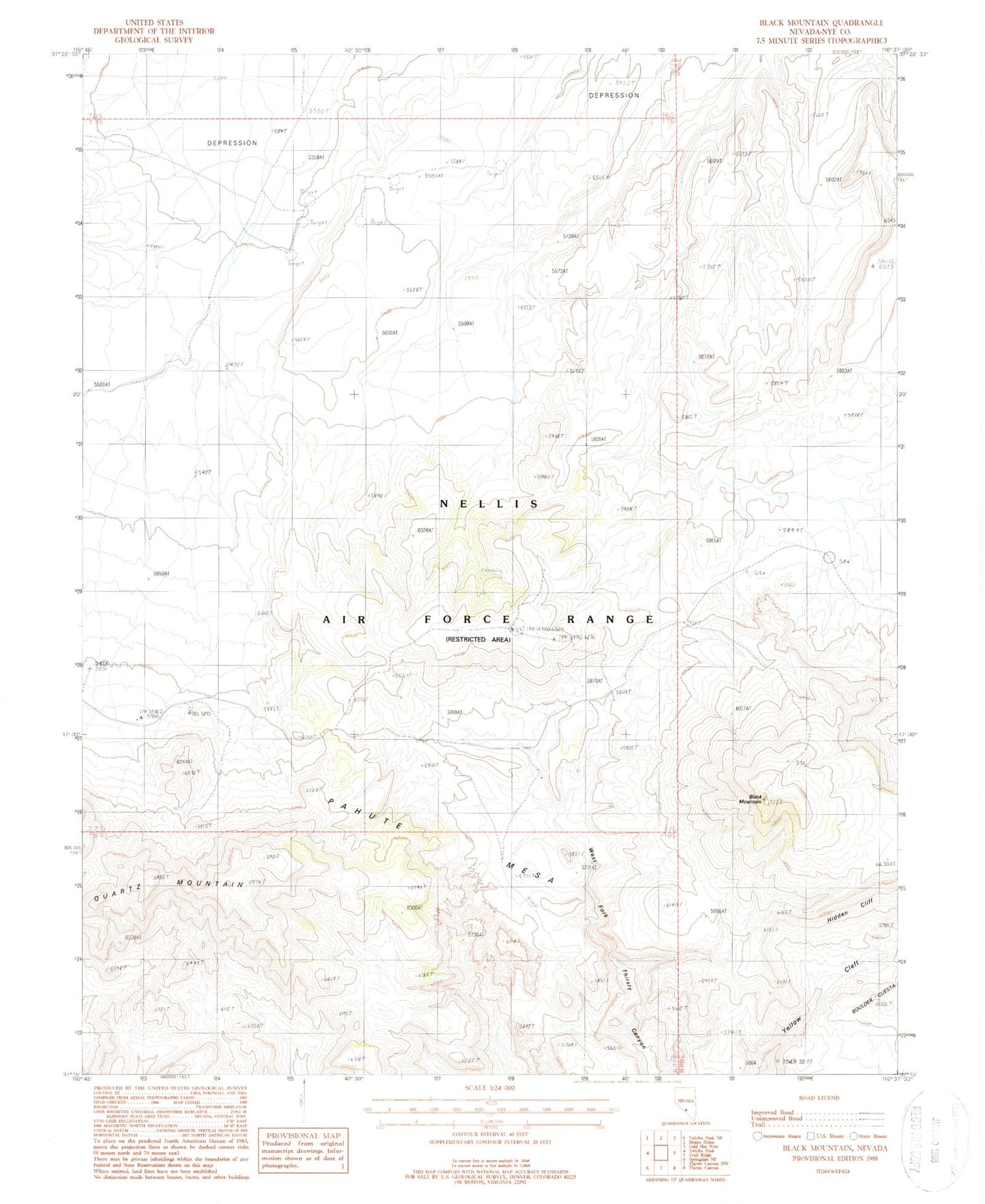Classic USGS Black Mountain Nevada 7.5'x7.5' Topo Map Image
