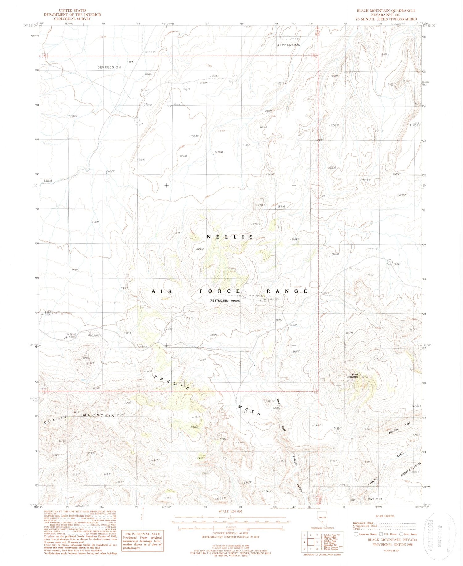 Classic USGS Black Mountain Nevada 7.5'x7.5' Topo Map Image