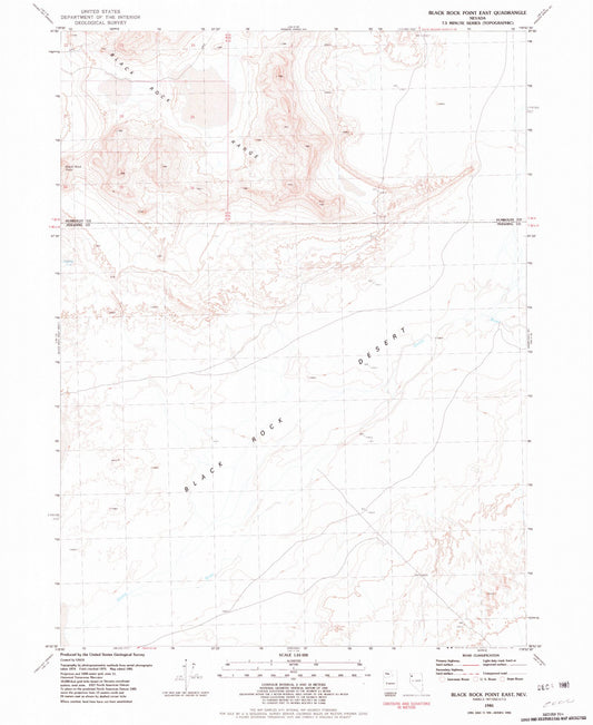 Classic USGS Black Rock Point East Nevada 7.5'x7.5' Topo Map Image