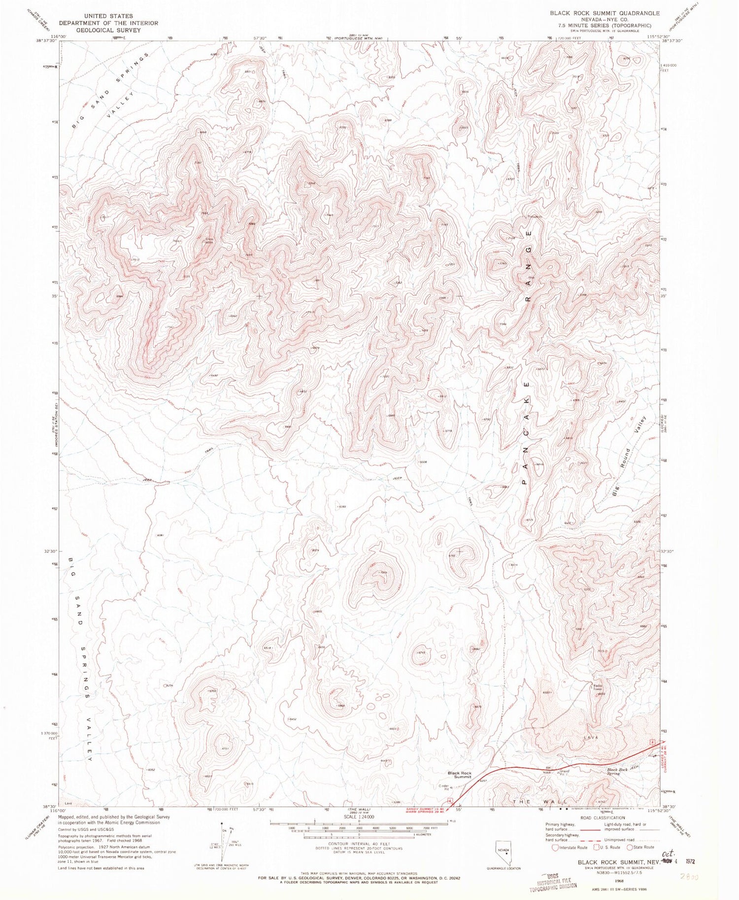 Classic USGS Black Rock Summit Nevada 7.5'x7.5' Topo Map Image