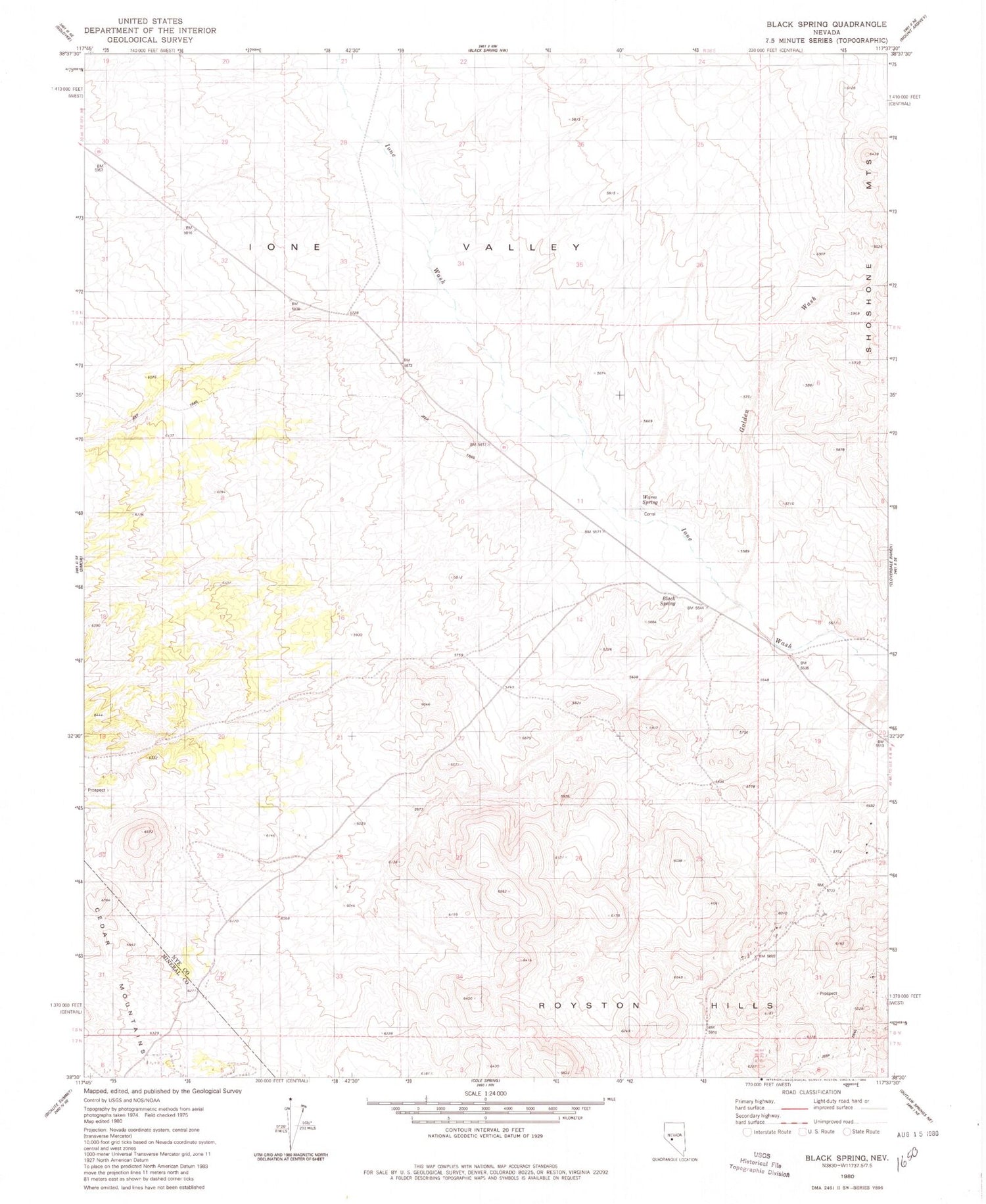 Classic USGS Black Spring Nevada 7.5'x7.5' Topo Map Image