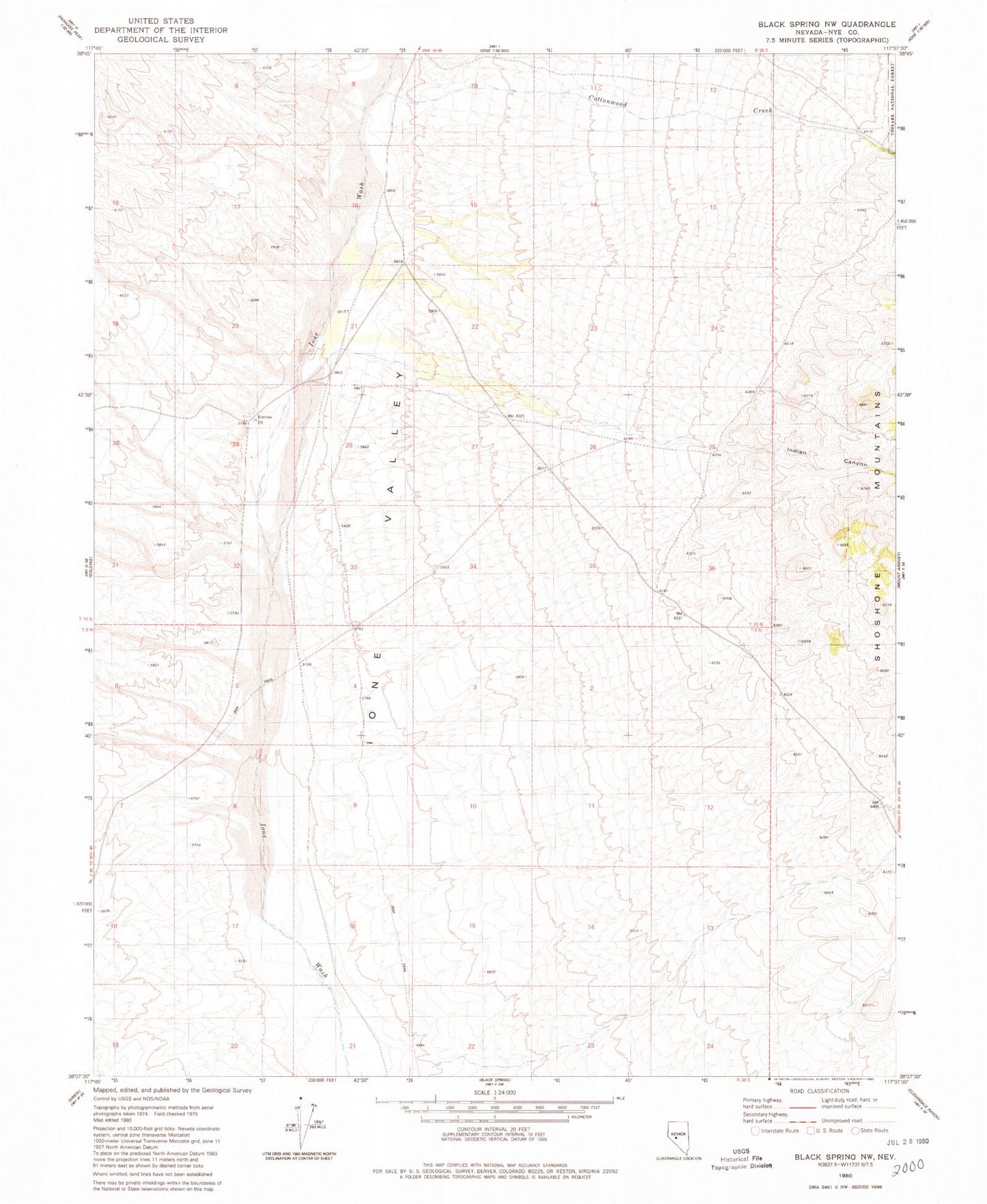 Classic USGS Black Spring NW Nevada 7.5'x7.5' Topo Map Image