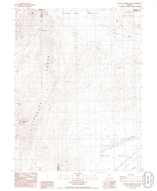 Classic USGS Black Warrior Peak Nevada 7.5'x7.5' Topo Map Image