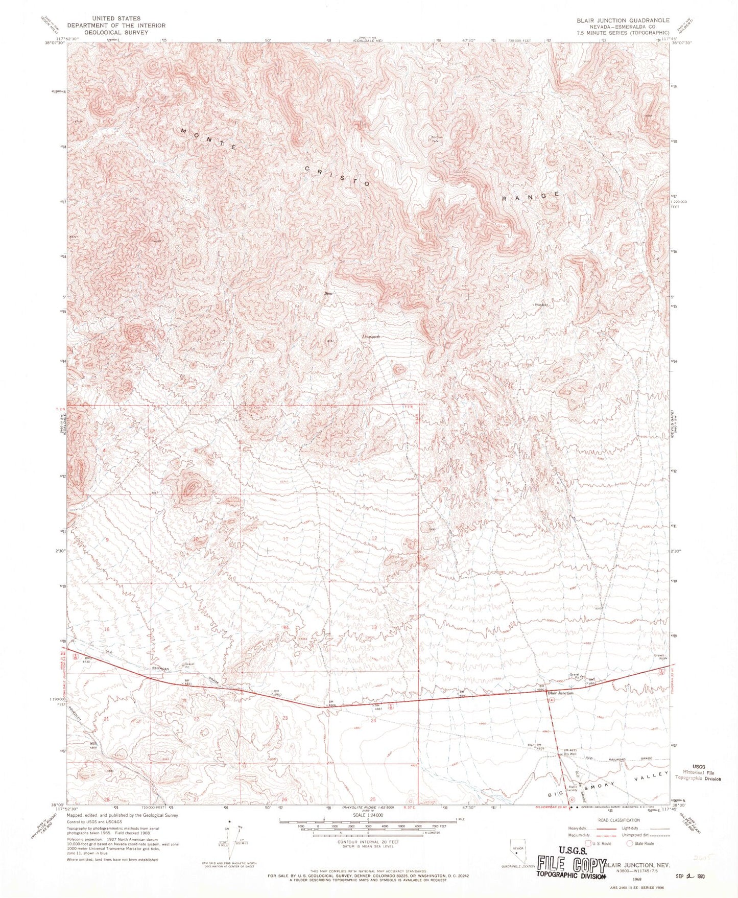 Classic USGS Blair Junction Nevada 7.5'x7.5' Topo Map Image