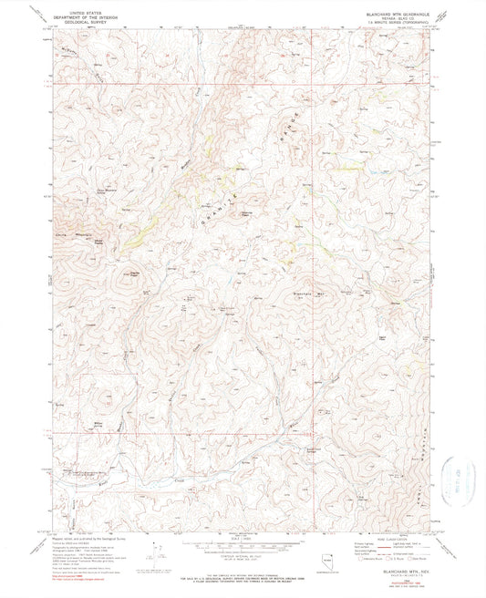 Classic USGS Blanchard Mountain Nevada 7.5'x7.5' Topo Map Image