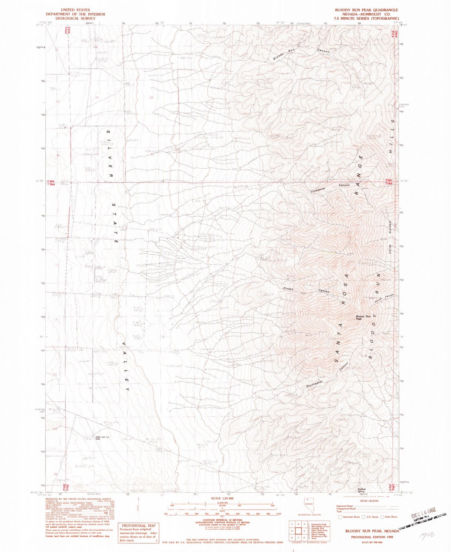 Classic USGS Bloody Run Peak Nevada 7.5'x7.5' Topo Map Image