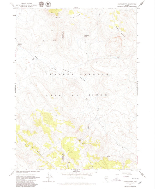 Classic USGS Blowout Mountain Nevada 7.5'x7.5' Topo Map Image