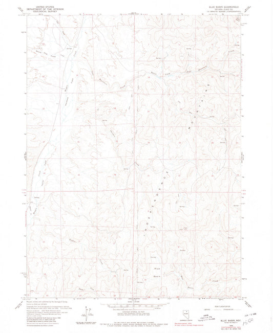 Classic USGS Blue Basin Nevada 7.5'x7.5' Topo Map Image