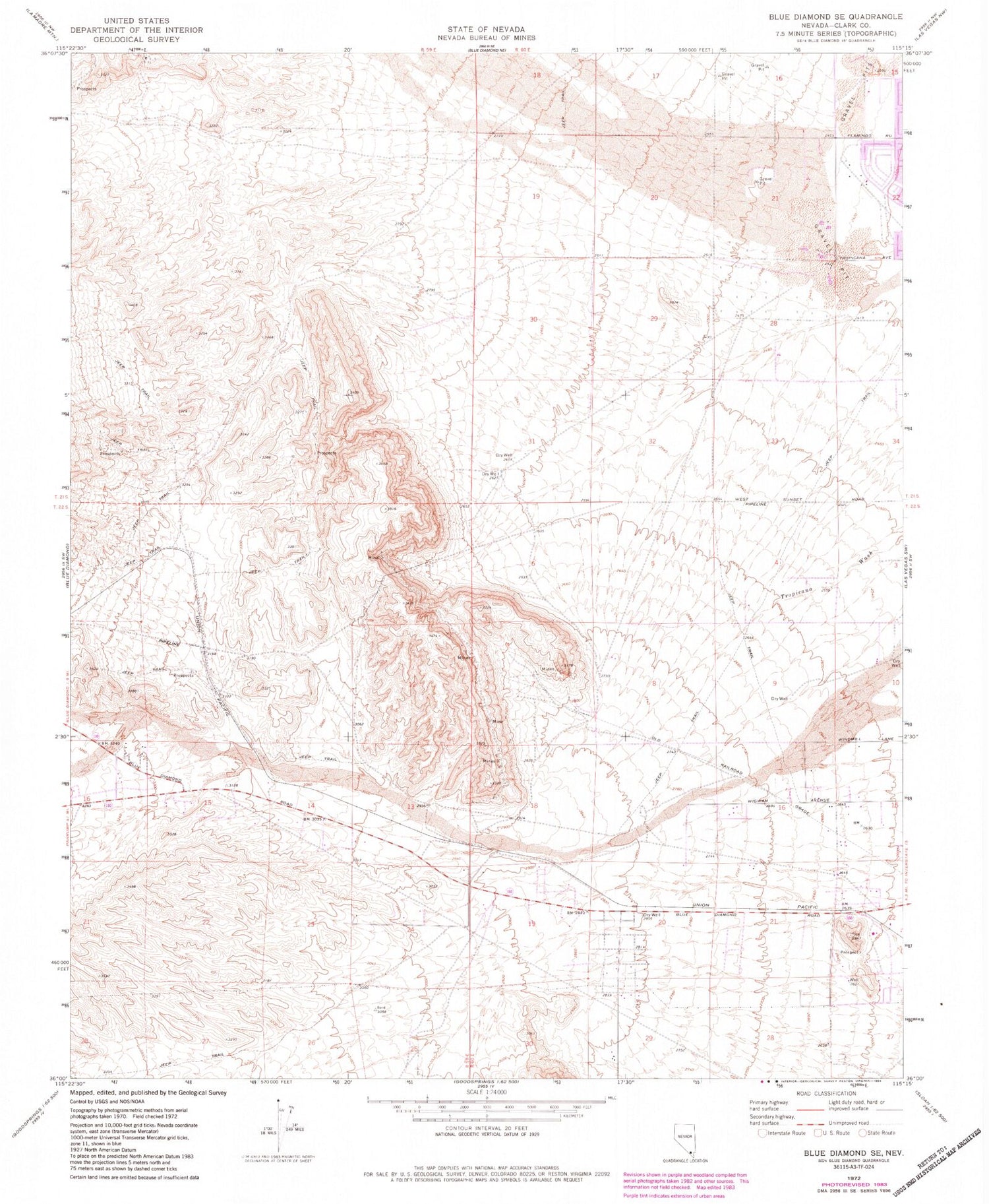 Classic USGS Blue Diamond SE Nevada 7.5'x7.5' Topo Map Image