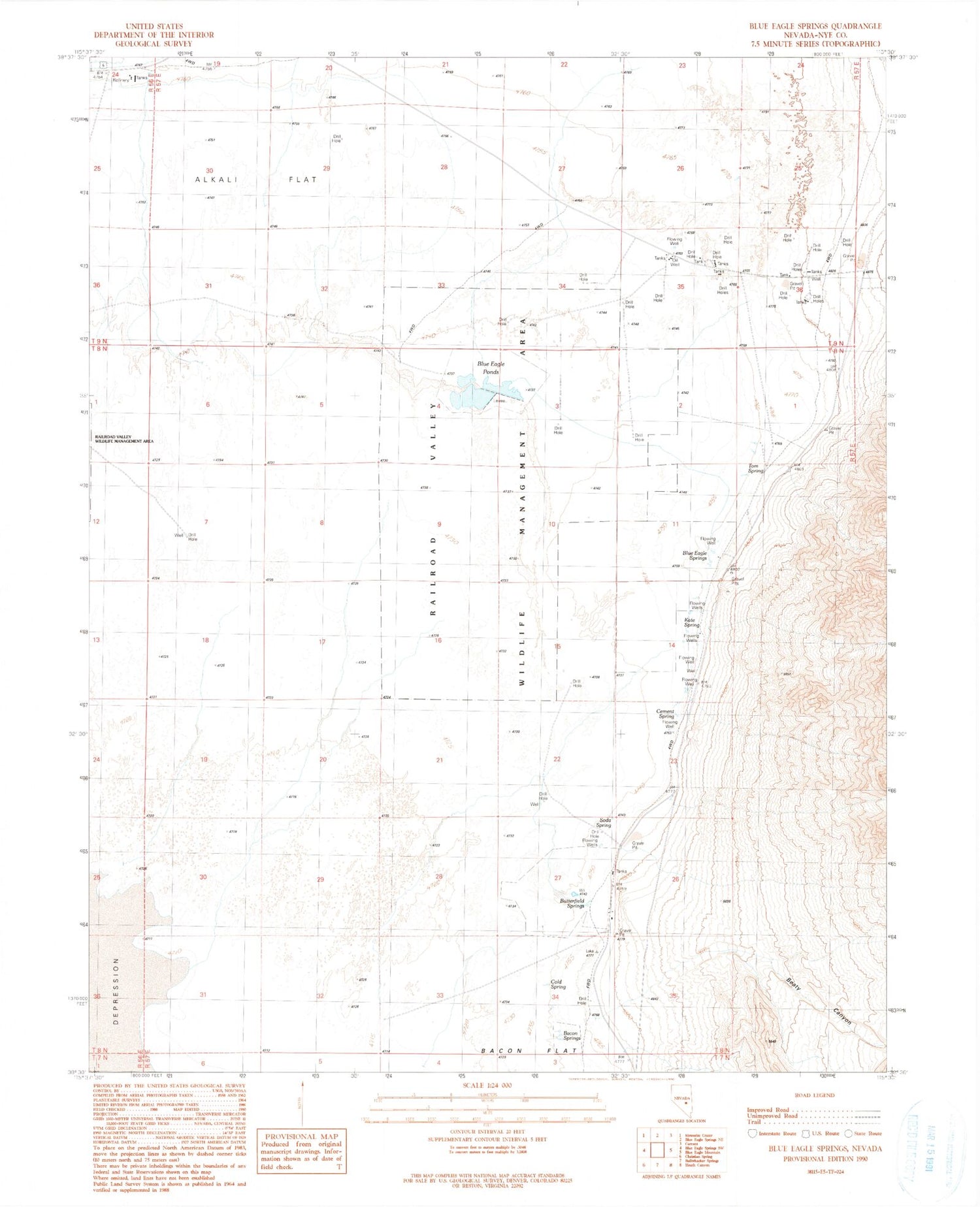 Classic USGS Blue Eagle Springs Nevada 7.5'x7.5' Topo Map Image