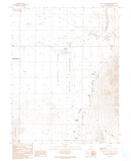 Classic USGS Blue Eagle Springs Nevada 7.5'x7.5' Topo Map Image